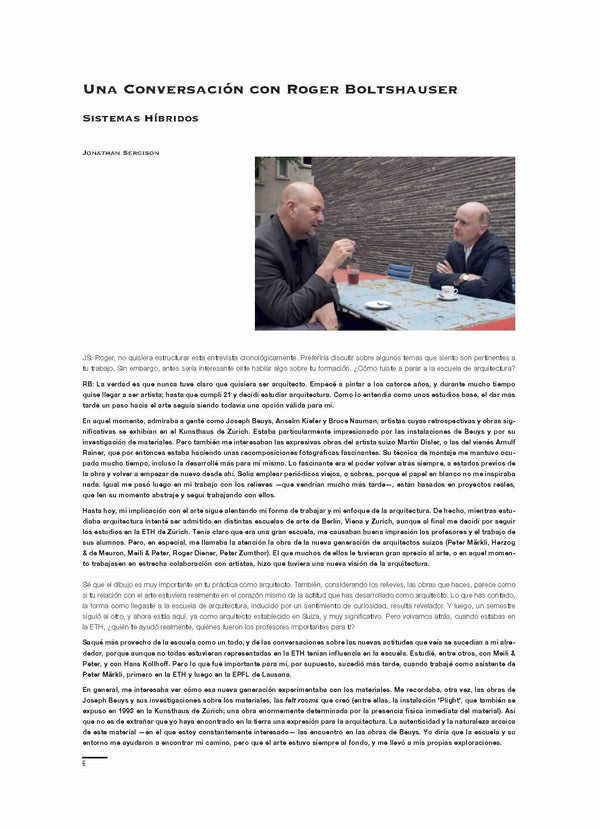 Sistemas híbridos. Una conversación con Roger Boltshauser, por Jonathan Sergison