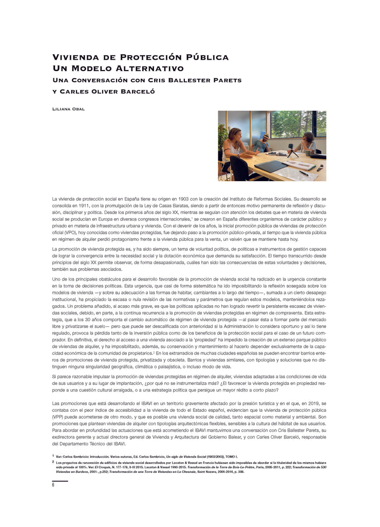 Vivienda de protección pública, un modelo alternativo. Una conversación con Cris Ballester Parets y Carles Oliver Barceló, por Liliana Obal