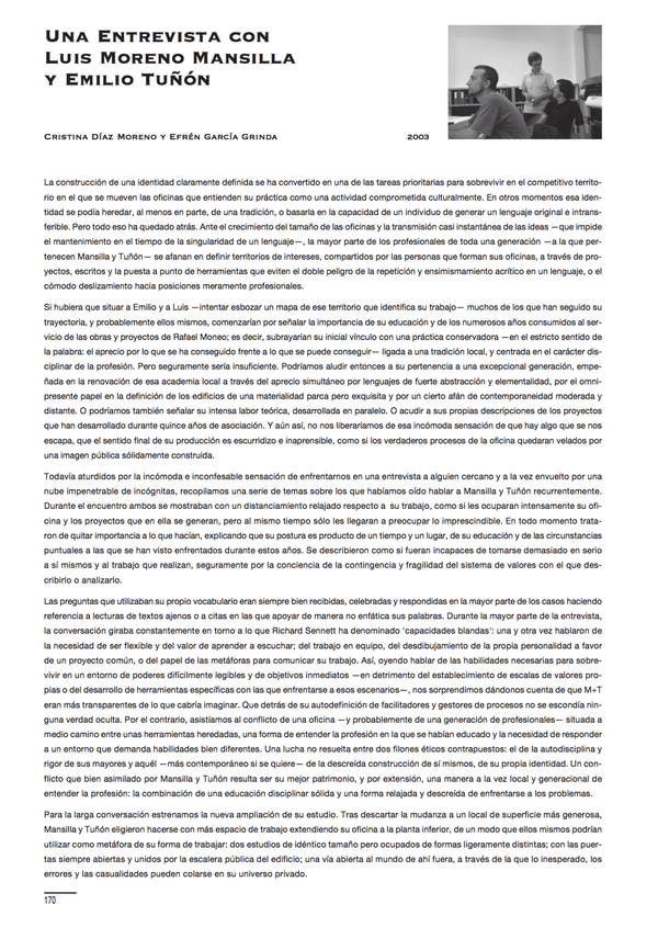 Cristina Díaz Moreno, Efrén García Grinda - An Interview with Luis Moreno Mansilla and Emilio Tuñón