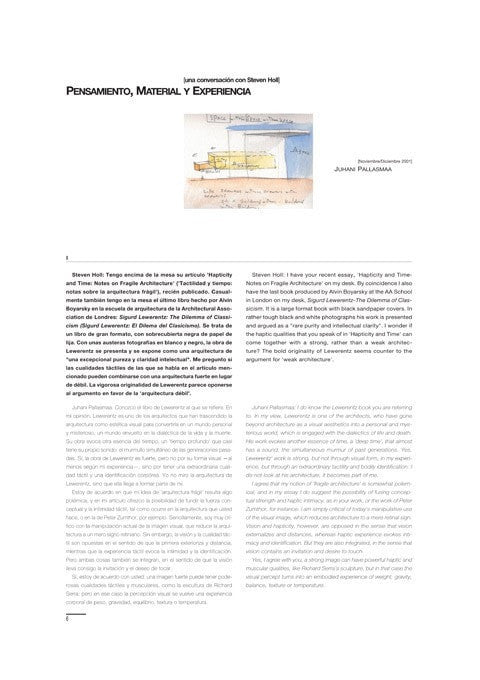 Juhani Pallasmaa - Pensamiento, material y experiencia. Una conversación con Steven Holl