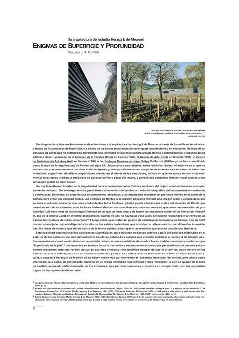 William J.R. Curtis - Enigmas de superficie y profundidad. La arquitectura del estudio de Herzog & de Meuron