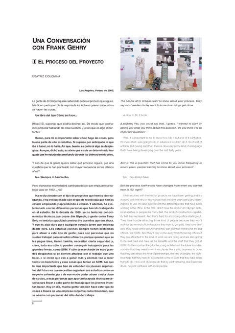 Beatriz Colomina - Una conversación con Frank Gehry [I]. El proceso del proyecto