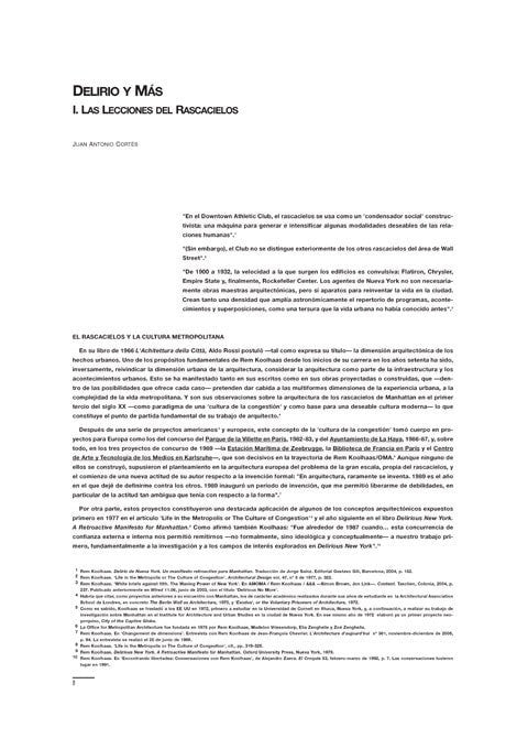 Juan Antonio Cortés - Delirious and More. I the Lessons of the Skyscraper. II Strategy Versus Architecture