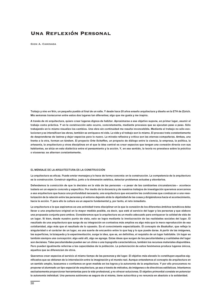 Una reflexión personal, por Gion A. Caminada