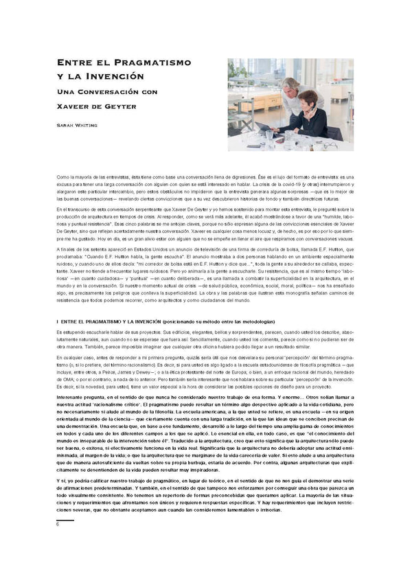 Entre el pragmatismo y la invención. Una conversación con Xaveer de Geyter, por Sarah Whiting