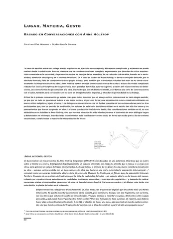 Lugar, Materia, Gesto. Basado en conversaciones con Anne Holtrop, por Cristina Díaz Moreno y Efrén García Grinda